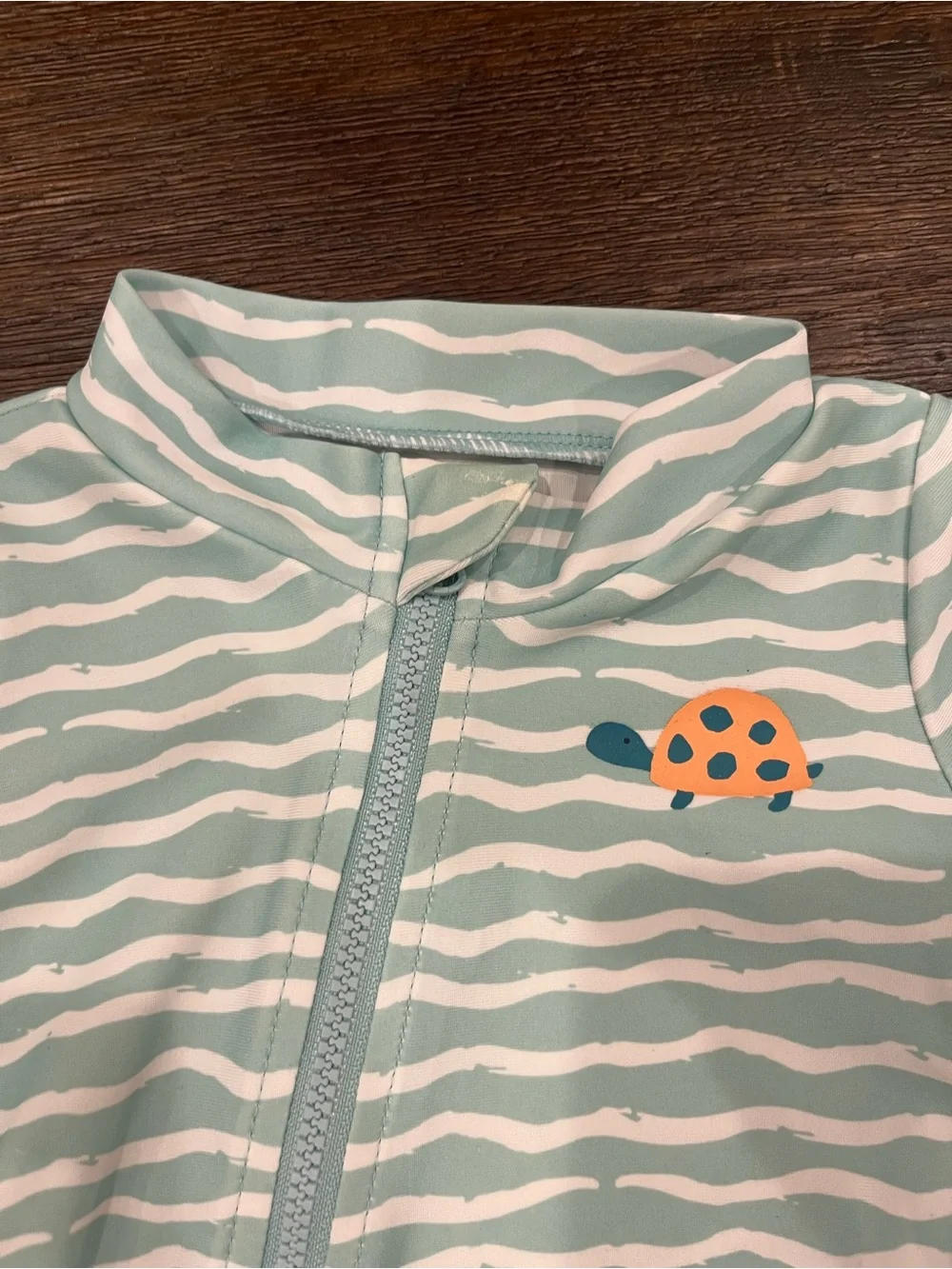 Carter's Mint and White Striped Rashguard Swim 3-6M with Turtle Accent Like New